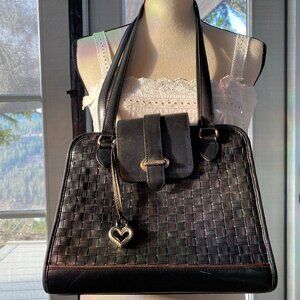 VGUC Vintage Brighton Genuine Leather Black Woven Handbag Purse with Interior ID